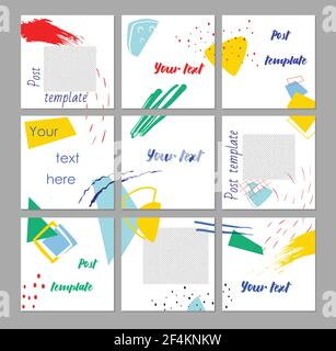 Big editable puzzle template for social media post templates. For personal and business accounts. White background with abstract elements in the form Stock Vector