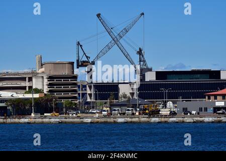 Sydney, NSW, Australia - October 31, 2017:  Fleet base of the Royal Australian Navy on Woolloomooloo wharf Stock Photo