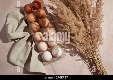 Zero waste easter concept. Eco friendly lifestyle, hard sun shadows. Stock Photo