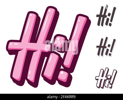 Set of hand drawn lettering on white background with different effects and colors. Typography sign. Word hi. Vector illustration. Stock Vector