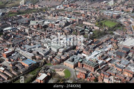 aerial view of Chester city centre skyline, Cheshire, UK Stock Photo