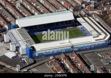 aerial view of Everton FC's Goodison Park football stadium in Liverpool ...