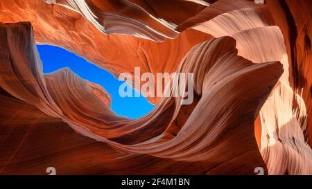 Red cliffs of Magic Antelope Canyon in Arizona desert Stock Photo