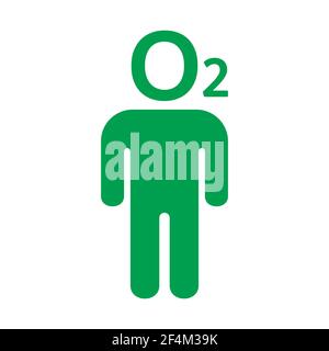 Ecological icon of a man with O2 clean air oxygen formula. Green lifestyle vector symbol. Stock Vector