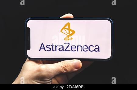 Kharkov, Ukraine - March 22, 2021: Astra Zeneca COVID-19 vaccine logo Stock Photo