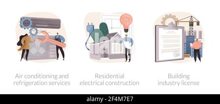 Builder contractor services abstract concept vector illustrations. Stock Vector