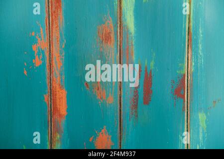 Boards painted with a brush in aqua color. Stock Photo