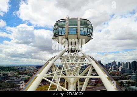 Melbourne, VIC, Australia - November 03, 2017: Transport cabin of Melbourne Star an observation wheel and tourist attraction in Docklands district wit Stock Photo