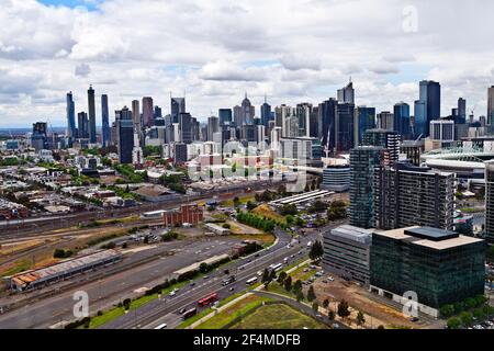 Melbourne, VIC, Australia - November 03, 2017: Aerial view with skyline from the capital of Victoria Stock Photo