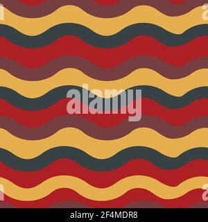 Seamless vector pattern with retro wavy lines. Simple artistic background. Decorative disco stripes wallpaper design. Boho vintage fashion textile. Stock Vector