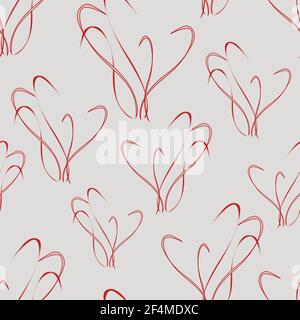 Seamless vector pattern ribbon texture on grey blue background. Modern wallpaper design with red curved lines. Fashion fabric abstract plant. Stock Vector