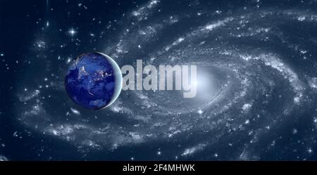 Planet Earth with city lights in immensity of outer space concept. Stock Photo