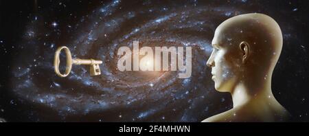 Man and key to the universe concept Stock Photo