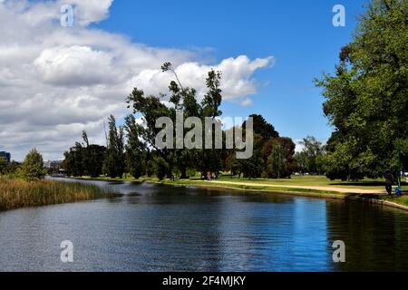 Melbourne, VIC, Australia - November 04, 2017: Unidentified people in Albert Park with Albert Park Lake Stock Photo