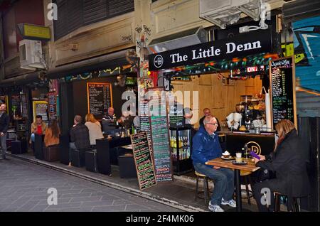 Melbourne, VIC, Australia - November 05, 2017: Unidentified people, restaurants and cafe's in Centreway Arcade Stock Photo