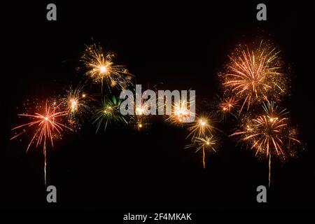 Abstract colored fireworks background with free space for text. The concept of celebrating the new year, birthday, wedding. Stock Photo