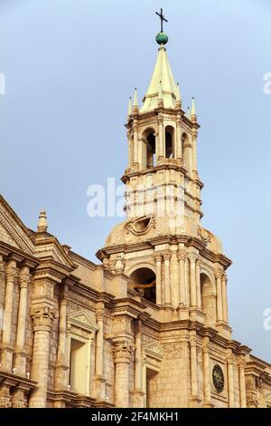 Basilica cathedral de Arequipa on Plaza de Armas main square of Arequipa city, Peru Stock Photo