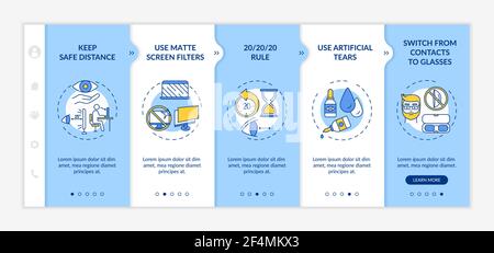 Digital eyestrain prevention tips onboarding vector template Stock Vector