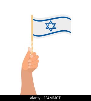 Happy Israel Independence Day, hand hold israel flag icon. Vector illustration Stock Vector
