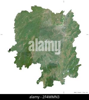 Hunan, province of China. Sentinel-2 satellite imagery. Shape isolated on white solid. Description, location of the capital. Contains modified Coperni Stock Photo