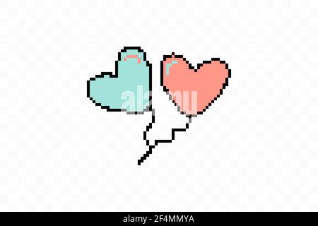 Simple flat style icon of beautiful two Pixelated balloons in the form of hearts for the feast of love on Valentine s Day or March 8th. illustration. Stock Vector