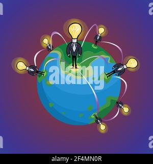 Sharing the Ideas Business people and globe vector illustration Stock Vector