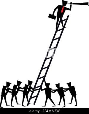 Business and team work stick figure people with ladder isolated on white background Stock Vector