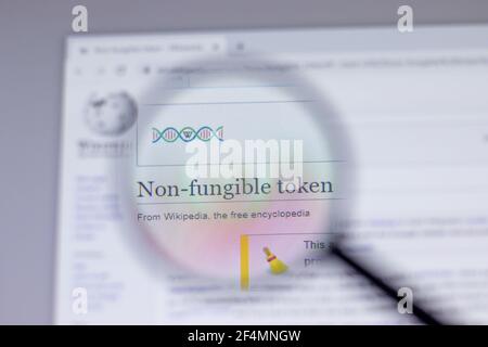 New York, USA - 18 March 2021: Non-fungible token NFT inscription on website close-up, Illustrative Editorial Stock Photo
