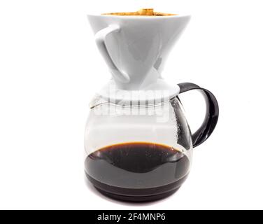 Coffee pot with filter isolated on white background Stock Photo