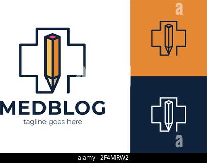 Creativity clinic logo concept, pencil combination medical cross, simple color logo style Stock Vector