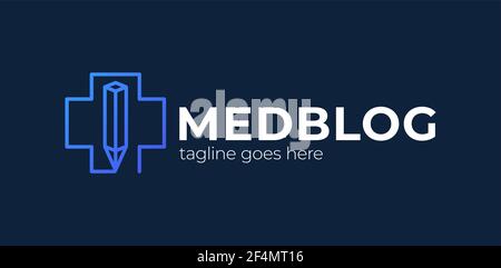 Creativity clinic logo concept, pencil combination medical cross, simple color logo style Stock Vector