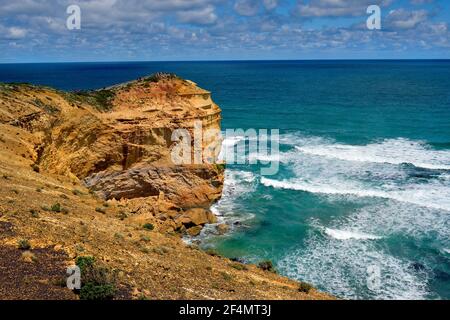 Princetown, VIC, Australia - November 06, 2017: Unidentified tourists on observation point Castle Rock for Twelve Apostles rock formation on Great Oce Stock Photo