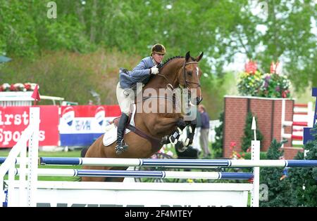 The National, Spruce Meadows, June 2001, Amy Millar (CAN) riding Prisipal, Akita Drilling Cup Stock Photo
