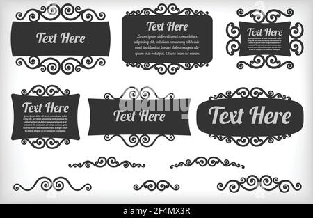 Set of ornamental frame with swirls on white background. Flourish frame in black. Decorative frame. Vector illustration. Stock Vector