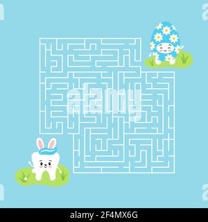 Easter tooth kids maze game illustration in cartoon style Stock Vector