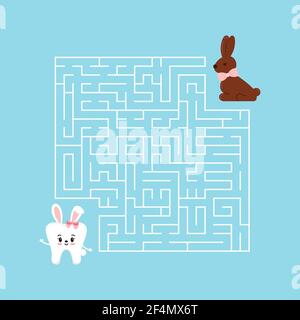 Easter tooth kids maze game illustration in cartoon style. Stock Vector