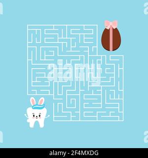 Easter bunny tooth kids maze game with labyrinth. Stock Vector
