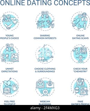 Online dating concept icons set. Stock Vector