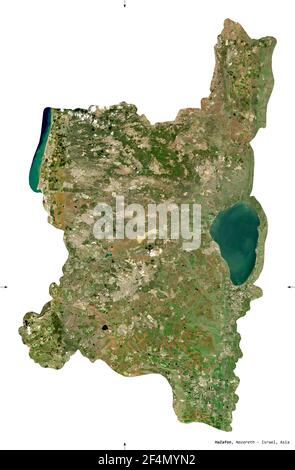 HaZafon, district of Israel. Sentinel-2 satellite imagery. Shape isolated on white. Description, location of the capital. Contains modified Copernicus Stock Photo