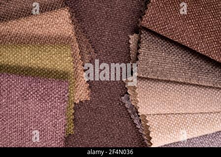 Light Set Sail Champagne and grey colors gunny textile samples. Stock Photo