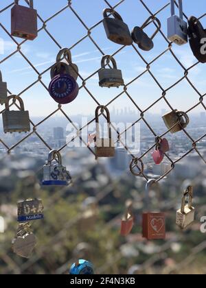 LOS ANGELES, UNITED STATES - Aug 04, 2019: Locks of Love at Runyon Canyon in Los Angeles Stock Photo