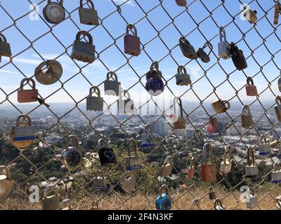 LOS ANGELES, UNITED STATES - Aug 04, 2019: Locks of Love at Runyon Canyon in Los Angeles Stock Photo