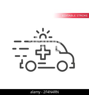 Fast ambulance with siren line vector icon. First aid, emergency symbol, editable stroke. Stock Vector
