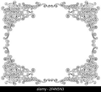 Retro ornamental frame. Vintage rectangle ornament and ornate border. Swirls frame in black. Doodle art. Vector illustration. Stock Vector