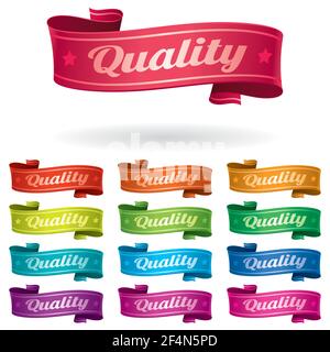 Set of vector illustration ribbons, paper. Shiny sign, label icon isolated on white. Stock Vector