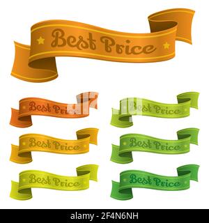 Set of vector illustration ribbons, paper. Shiny sign, label icon isolated on white. Stock Vector