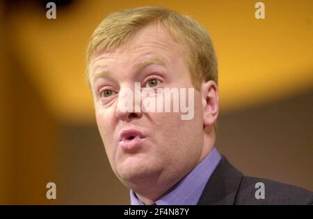 Liberal Democrat conference Bournemouth Sept 2000 Lib Dem leader Charles Kennedy making an emergency statement to his conference in Bournemouth today. Stock Photo