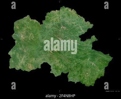 Houaphan, province of Laos. Sentinel-2 satellite imagery. Shape isolated on black. Description, location of the capital. Contains modified Copernicus Stock Photo