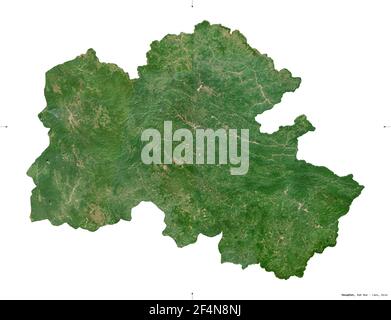 Houaphan, province of Laos. Sentinel-2 satellite imagery. Shape isolated on white solid. Description, location of the capital. Contains modified Coper Stock Photo