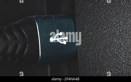 Logo of USB connector, close up photo Stock Photo